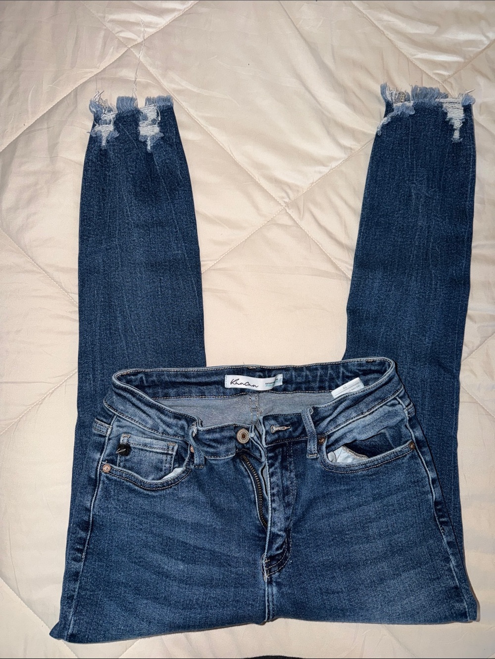 KanCan Dark Blue Skinny Jeans with Raw Hem